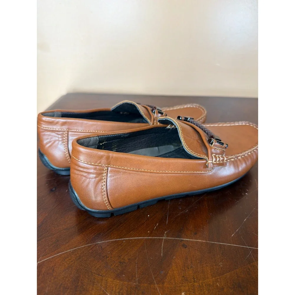 Tahari Mens‎ Tan Brown Leather Moc Toe Bit Loafers Driving Shoes Size 8
